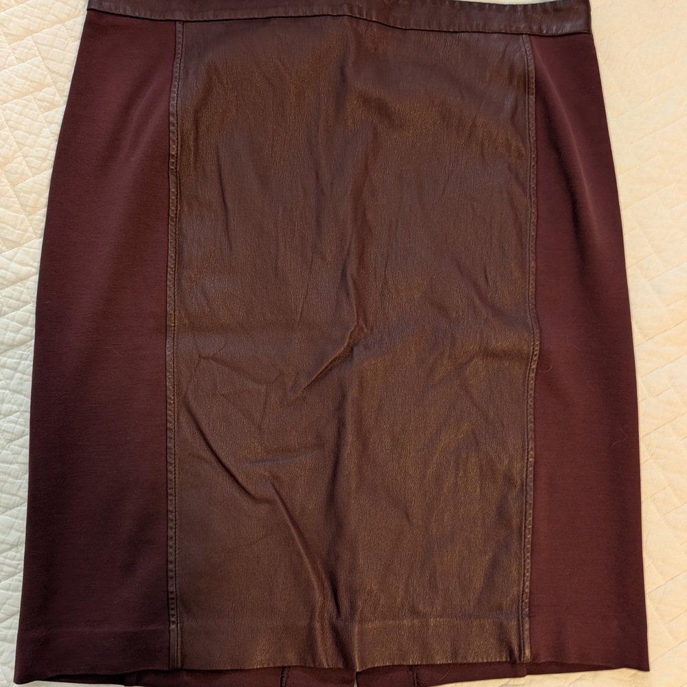 Ann Taylor Burgundy Pencil Skirt with Leather Panel